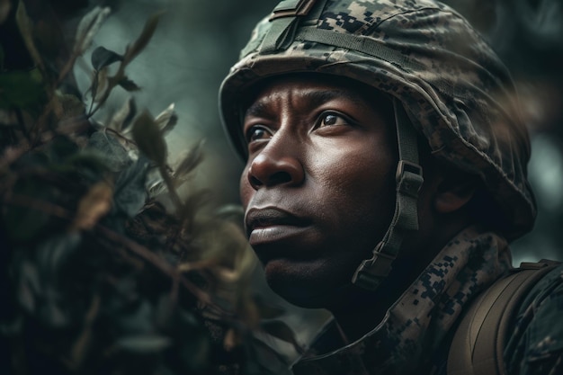 Black soldier Person face army Generate Ai