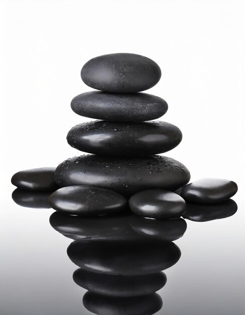 Photo black spa stones isolated on white background