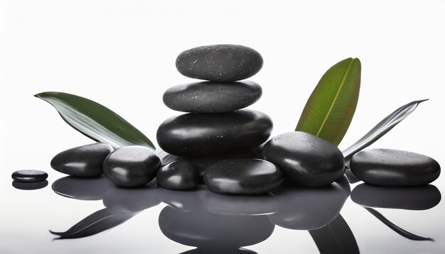 Photo black spa stones isolated on white background