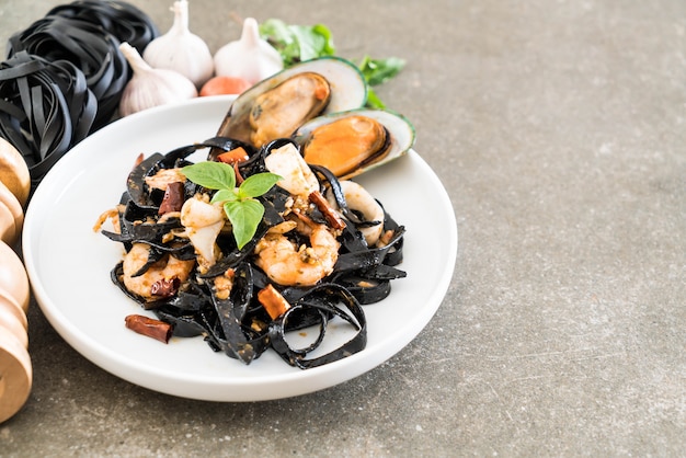 black spaghetti or pasta with seafood