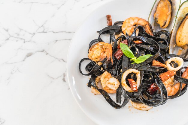 black spaghetti or pasta with seafood