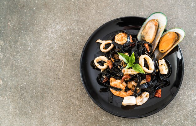 black spaghetti or pasta with seafood