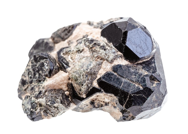 Black Spinel crystals on diopside druse isolated