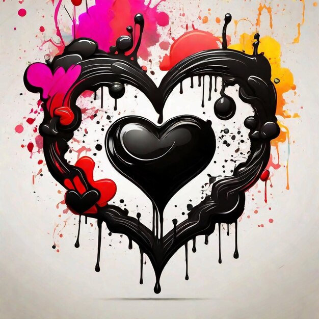 Photo black splash ink love icon at the center on color full background
