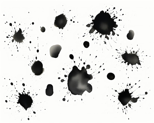 black splatters on white background in the style of monochromatic ink washes