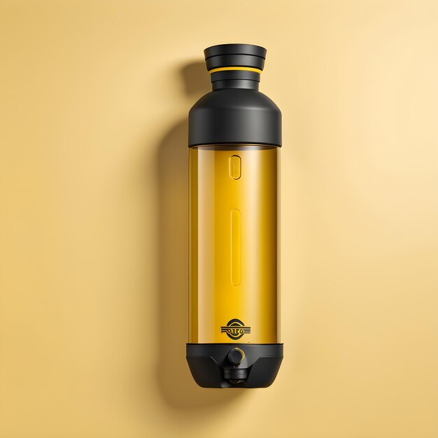 Black sport bottle mockup on yellow background