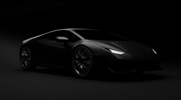 Black sport car on dark background 3d render