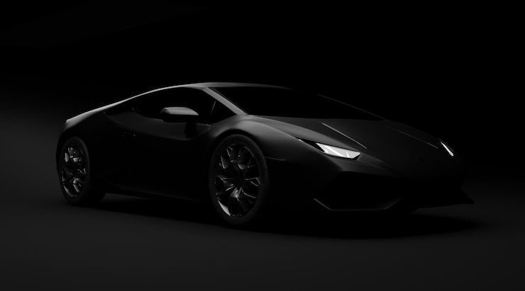 Photo black sport car on dark background 3d render