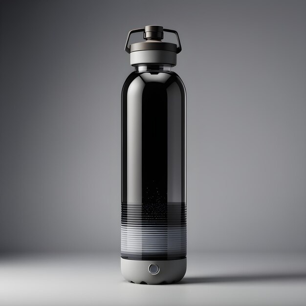 black sport water bottle isolated on grey background