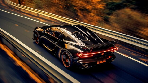 Photo black sports car on the road with motion blur motion effect