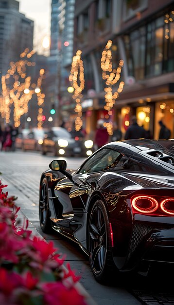 a black sports car with the number 3 on the back is parked on a street