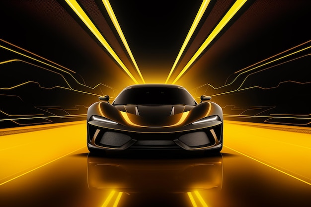 black sports or luxury car wallpaper with a fantastic yellow light effect background