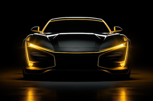 черные спортивные или роскошные автомобильные обои с фантастическим желтым световым эффектом на заднем плане