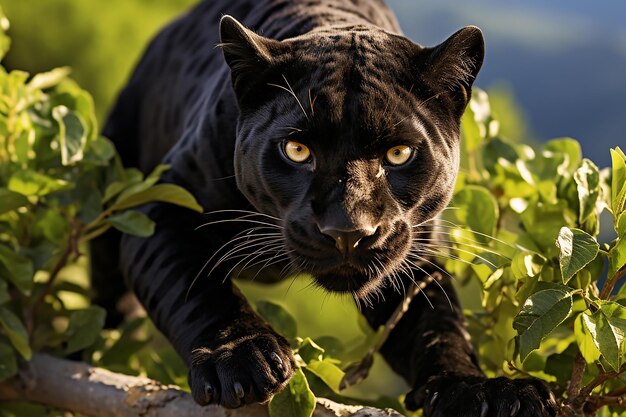 Black spotted panther in nature