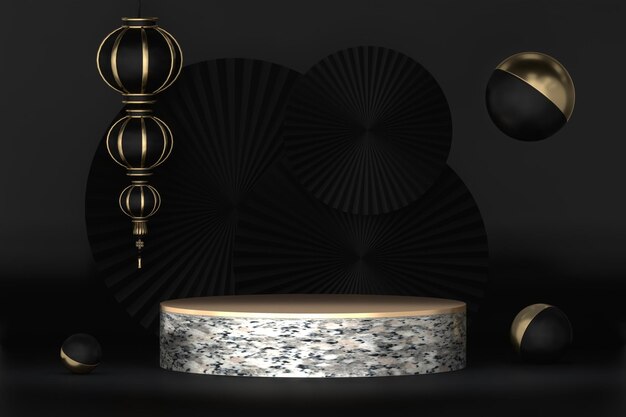 products3Dレンダリングに適したブラックステージの表彰台装飾
