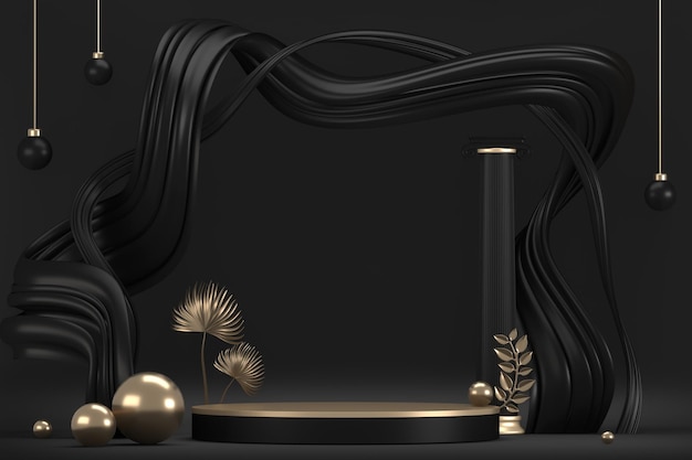 Black stage podium for products decoration suitable 3D rendering