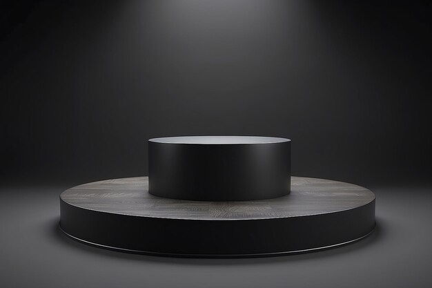 Black stand podium on dark background Realistic dark platform 3d render