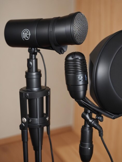 black standing microphone in studio generated ai