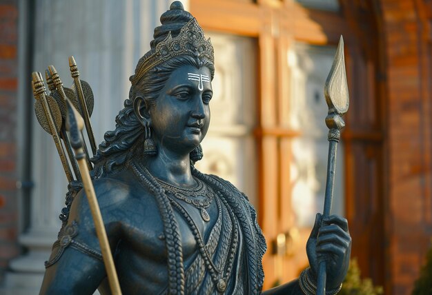 black statue of lord ram holding an arrow