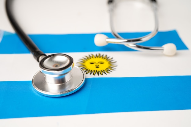 Black stethoscope on Argentina flag background