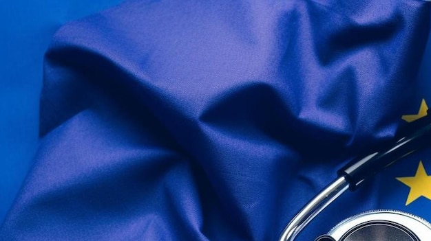 Black stethoscope on eu flag background business and finance concept