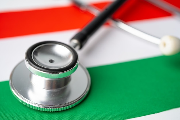 Black stethoscope on Hungary flag.