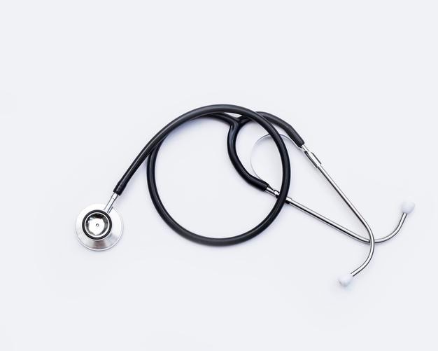 black stethoscope on white background