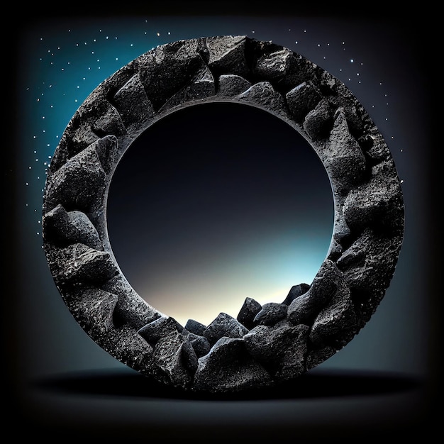 A black stone circle frame on black background