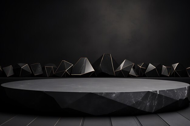 Black stone pedestal on a dark background 3d rendering