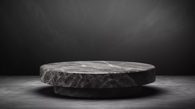 Black stone product podium for product display on elegant black background