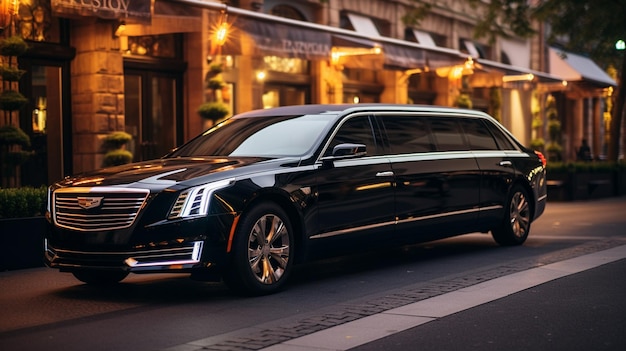 Photo black stretch limousine waiting for guests to arrive