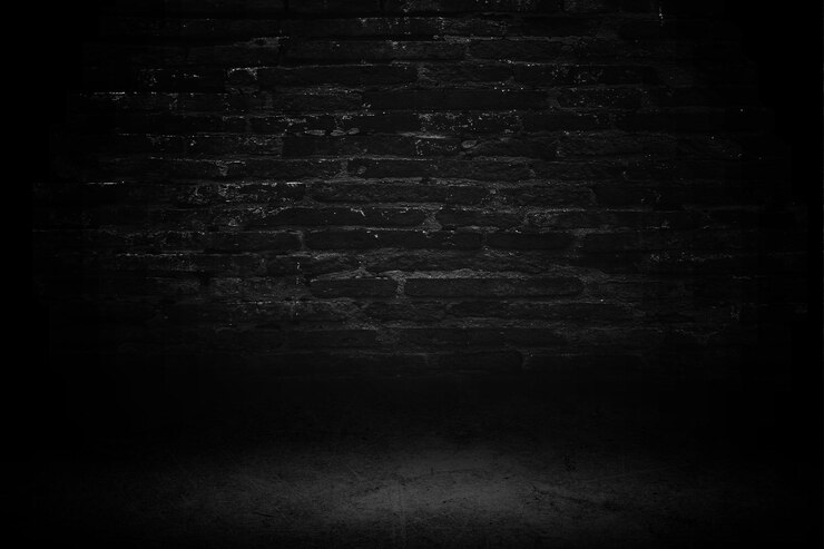 Black studio room background interior texture for display products Brick wall and black cement floor
