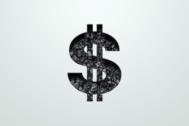 Black style dollar sign filled with black charcoal Black coal fossil money