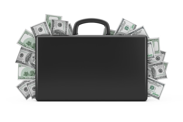 Photo black suitcase full of hundred dollars on a white background. 3d rendering