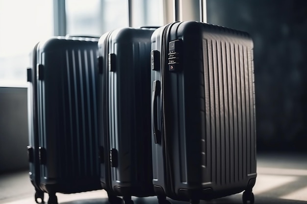 A black suitcase with the word " travel " on the front.