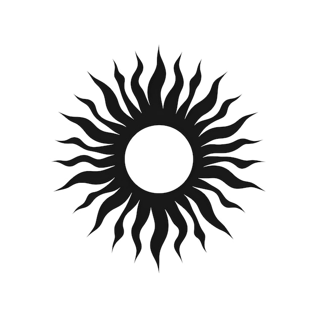 A black sun logo on a white background