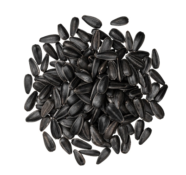 Black sunflower seeds isolated  top view