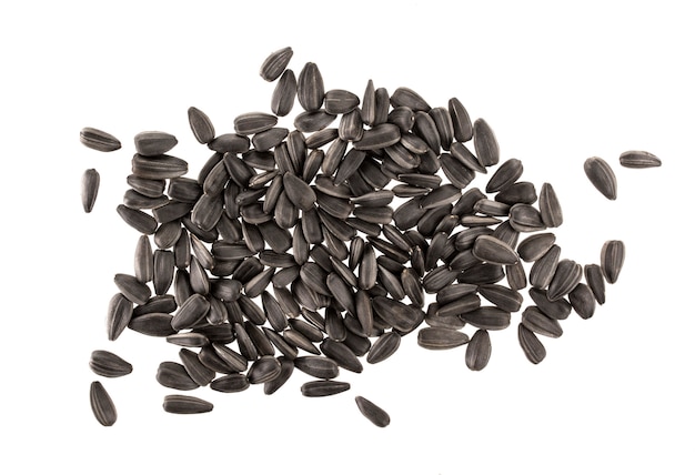 Black sunflower seeds isolated on white