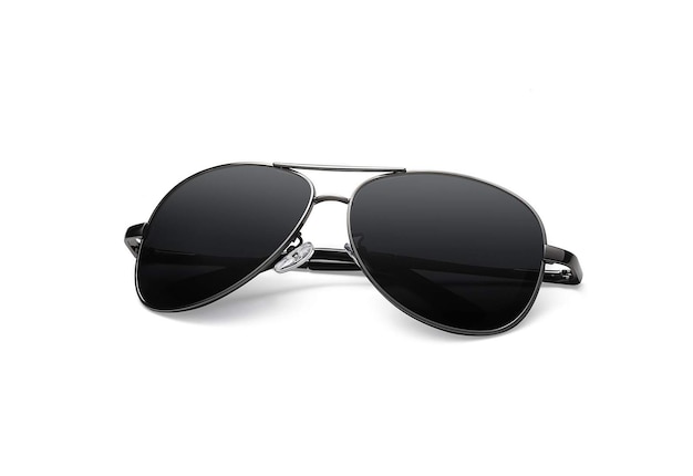 Black sunglasses on white surface