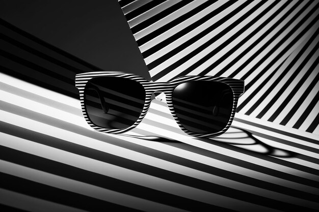 Photo black sunglasses with white pattern strip black and white pattern strip background