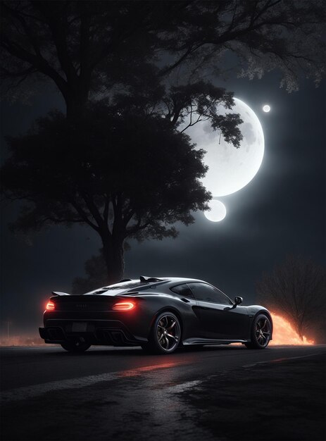 Foto supercar nera di notte