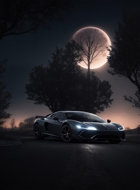 Black super car in night