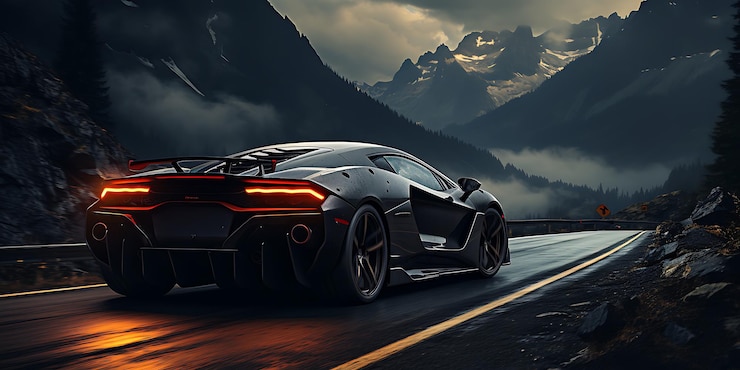 Photo a black supercar car in the mountains wallpaper