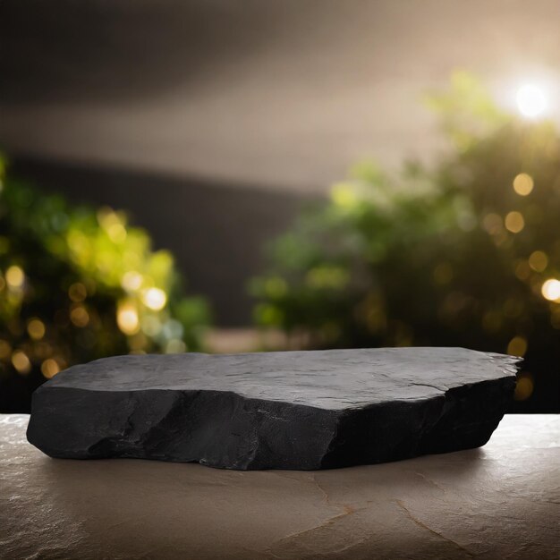 Black surface stone for product display on blurred background