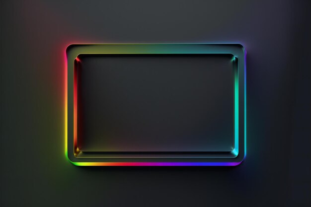 Photo black surface with embossed shape and rainbow illuminating 3d rendering