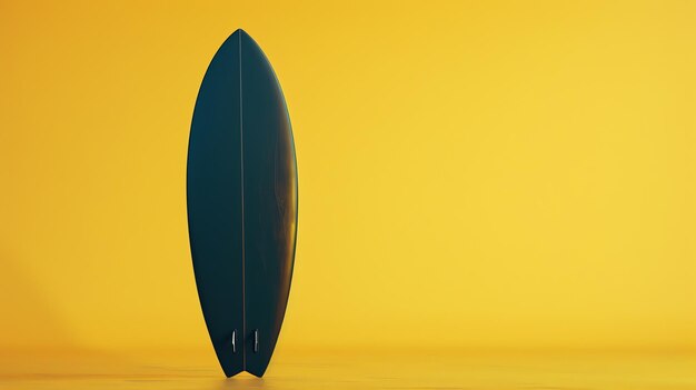 Photo black surfboard on a yellow background the surfboard is in the center of the image and is facing the viewer