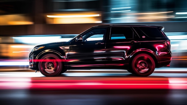 A black suv with the word land rover on the front.