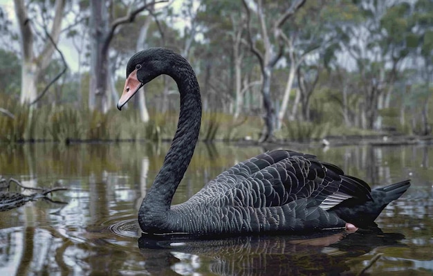 Photo black swan on the lake