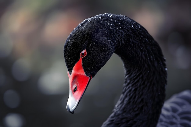 Black swan on water surface close up