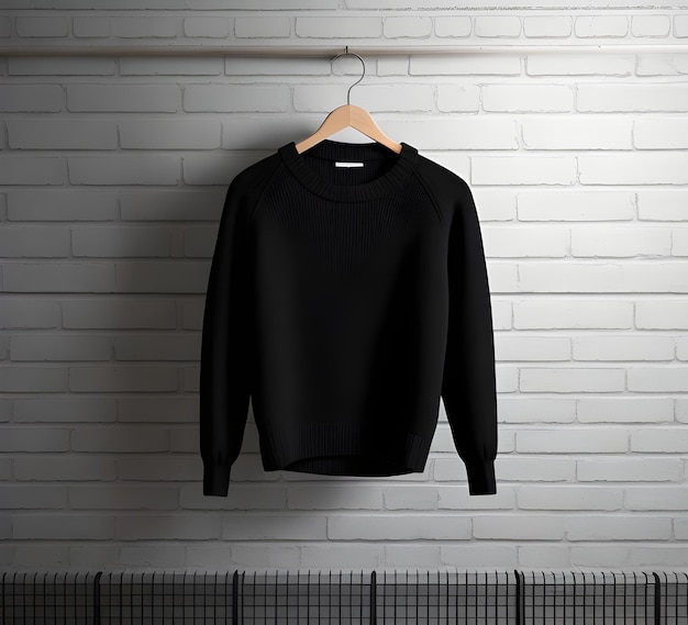 Black sweater mockup with brick background ai generate